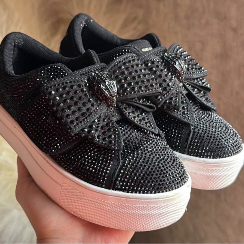Kurt Geiger Size 13 Black Rhinestone Platform Sneakers